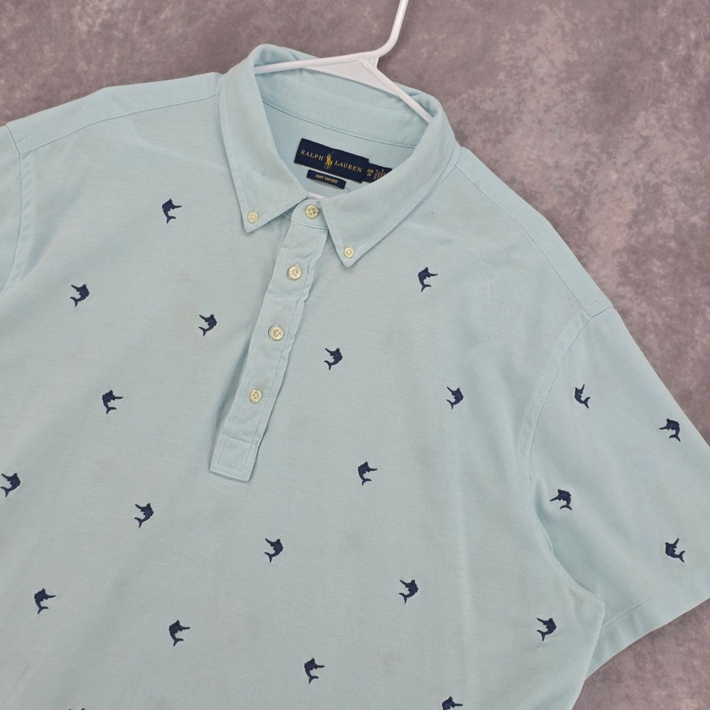 Polo Ralph Lauren Polo Shirt Blue All Over Swordfish Knit Oxford Mens Large